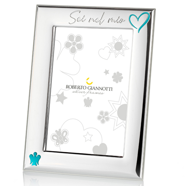 Silver frame with Angel, Four-Leaf Clover, Heart, Star and Sun in Azure