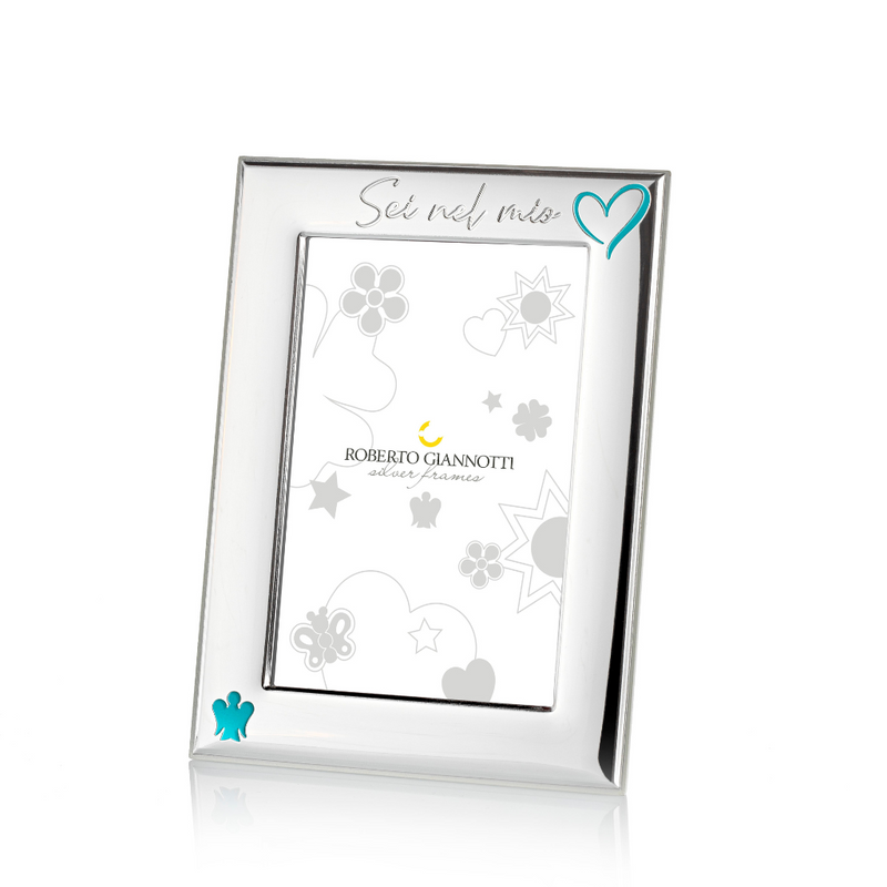 Silver frame with Angel, Four-Leaf Clover, Heart, Star and Sun in Azure