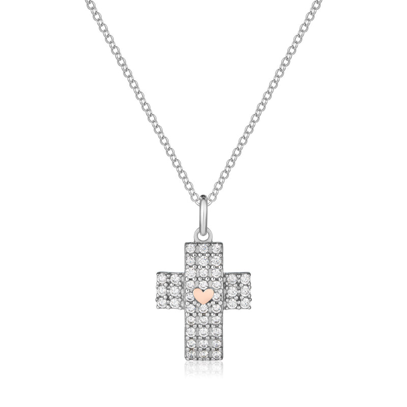 Collana croce in argento con cuore