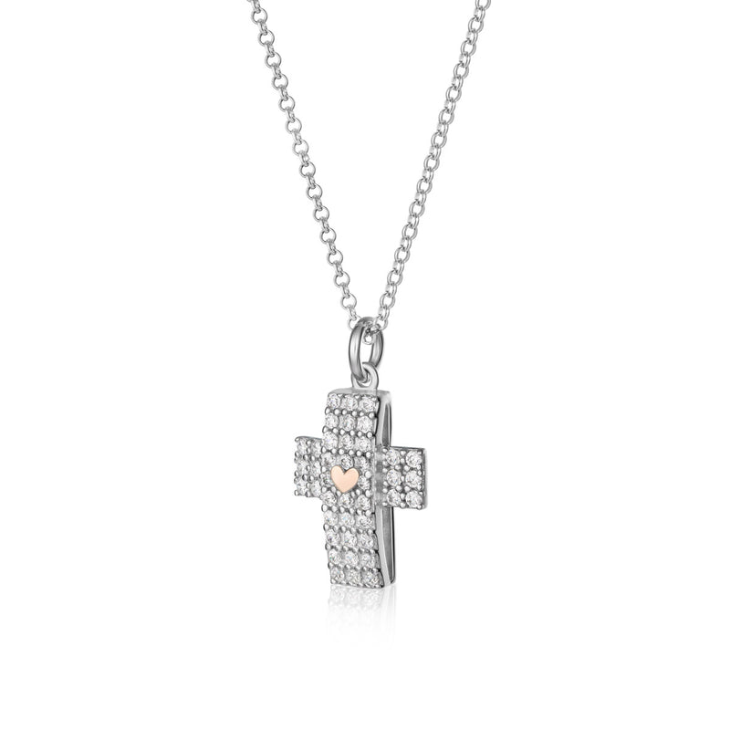 Collana croce in argento con cuore