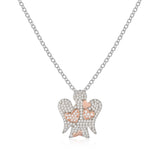 Silver Necklace with Angel Hearts and Zircons