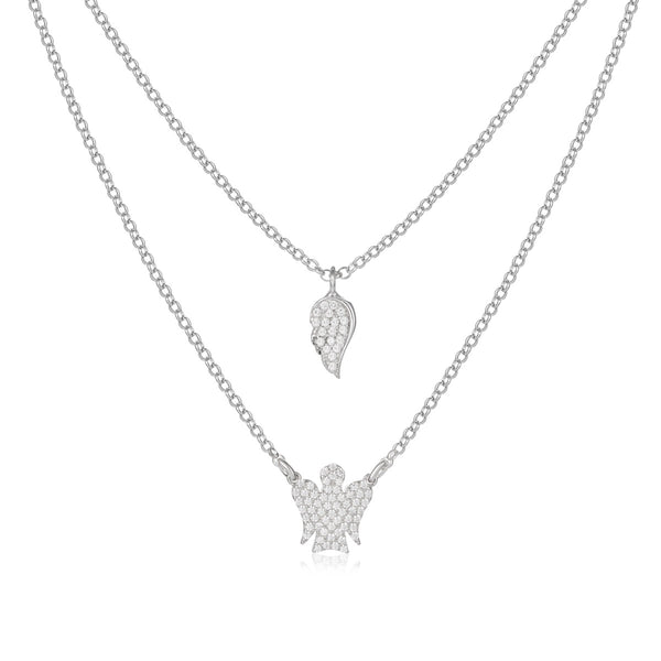 Necklace with Angel Wing and Zircons