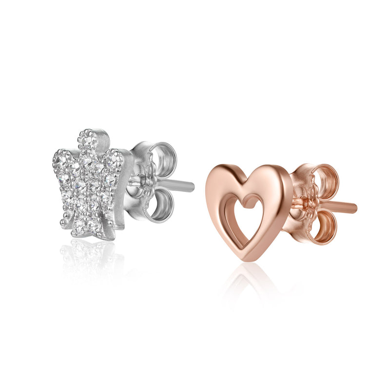 Earrings With Pavé Angel and Heart in rosé silver