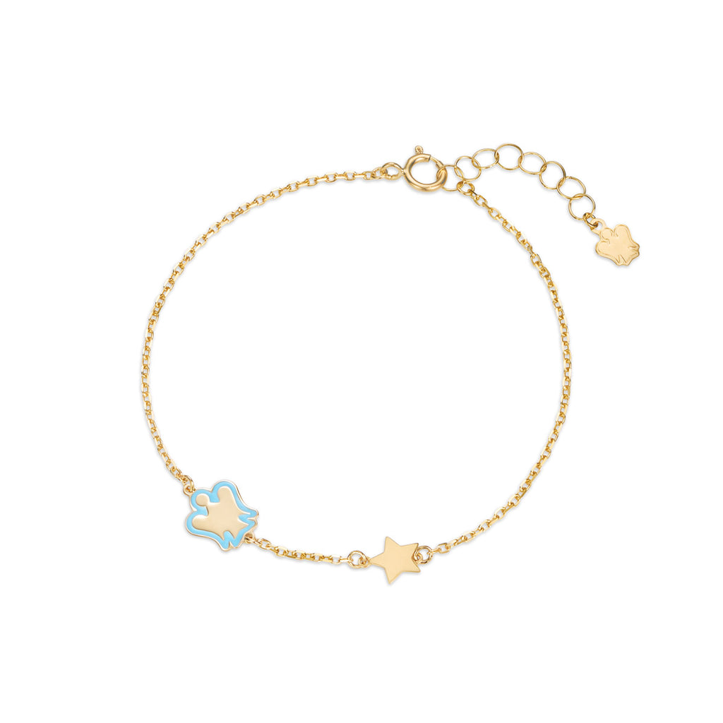 Bracciale oro bambino con angelo azzurro e stella