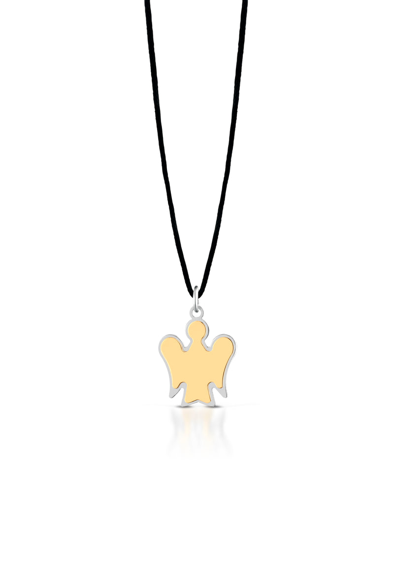 Collana Pendente Angelo in Oro giallo satinato e bianco